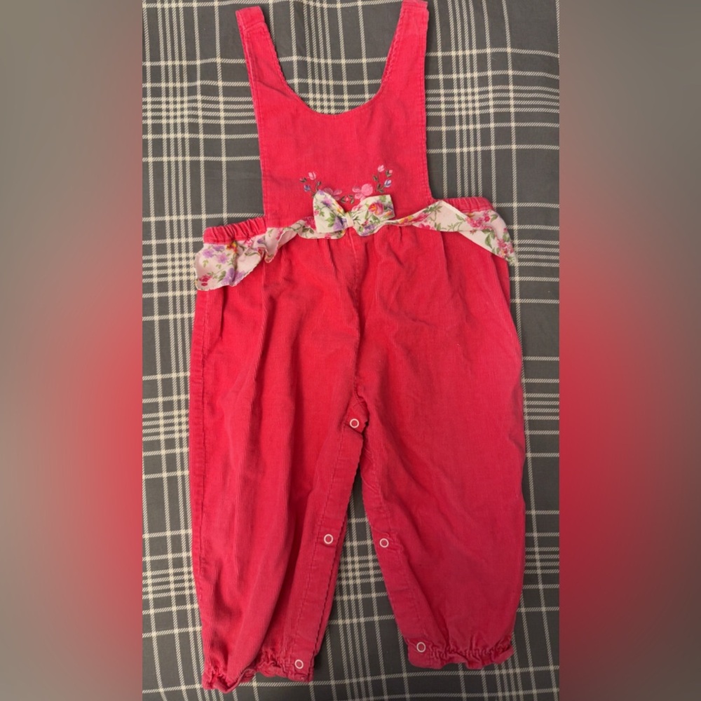 Vintage bright pink corduroy overalls size 24 months